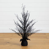 3’ Pre-Lit Halloween Black Twig Artificial Fall Tree in Burlap Planter with 42 Warm White LED Lights-Tree-Parc Decor
