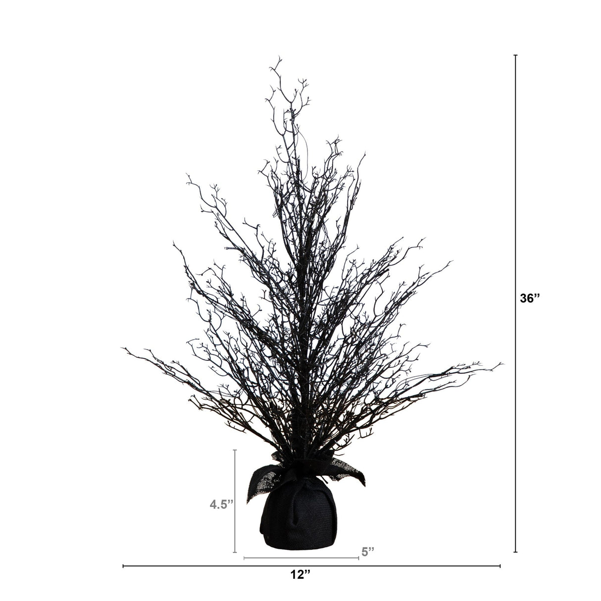 3’ Pre-Lit Halloween Black Twig Artificial Fall Tree in Burlap Planter with 42 Warm White LED Lights-Tree-Parc Decor