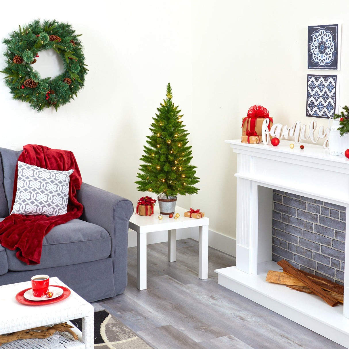 3’ Providence Pine Artificial Christmas Tree in Metal Pot with 50 Warm White Lights and 114 Bendable Branches-Christmas Tree-Parc Decor