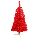 3’ Red Artificial Christmas Tree with 50 LED Lights and 118 Bendable Branches-Christmas Tree-Parc Decor