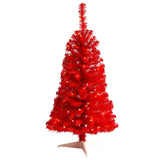 3’ Red Artificial Christmas Tree with 50 LED Lights and 118 Bendable Branches-Christmas Tree-Parc Decor