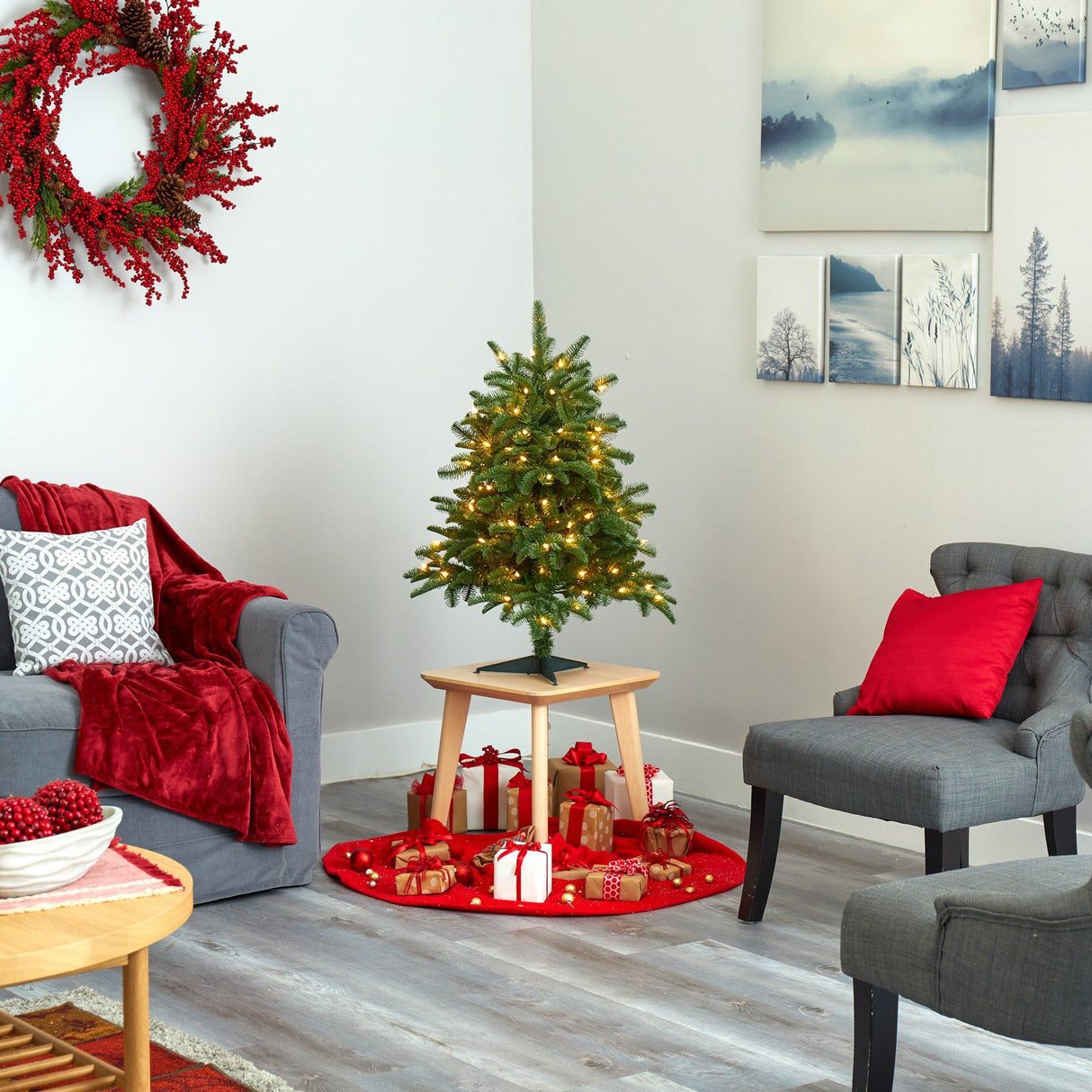 3’ South Carolina Spruce Artificial Christmas Tree with 100 White Warm Light and 458 Bendable Branches-Christmas Tree-Parc Decor