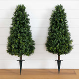 3' UV Resistant Artificial Boxwood Plant with Integrated Ground Stake (Indoor/Outdoor) - Set of 2-Plant-Parc Decor