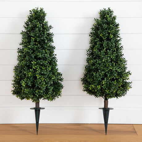3' UV Resistant Artificial Boxwood Plant with Integrated Ground Stake (Indoor/Outdoor) - Set of 2-Plant-Parc Decor