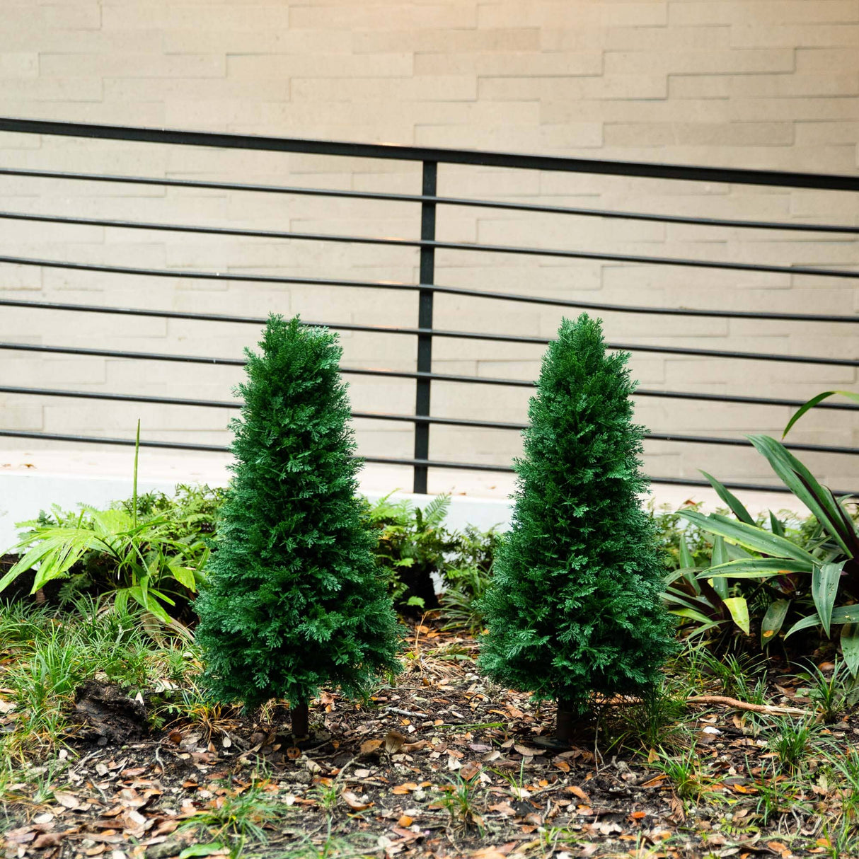 3' UV Resistant Artificial Cedar Plant with Integrated Ground Stake (Indoor/Outdoor) - Set of 2-Plant-Parc Decor
