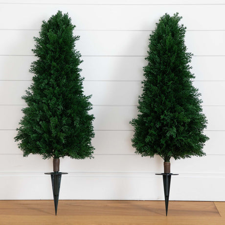 3' UV Resistant Artificial Cedar Plant with Integrated Ground Stake (Indoor/Outdoor) - Set of 2-Plant-Parc Decor