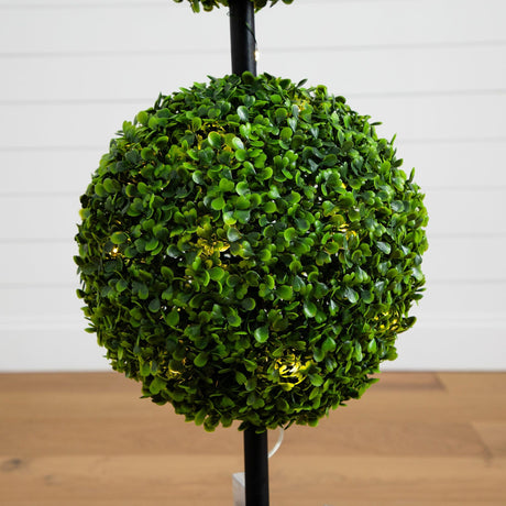 3’ UV Resistant Artificial Double Ball Boxwood Topiary with LED Lights in Decorative Planter (Indoor/Outdoor)-Tree-Parc Decor