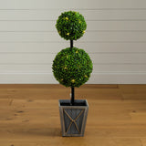 3’ UV Resistant Artificial Double Ball Boxwood Topiary with LED Lights in Decorative Planter (Indoor/Outdoor)-Tree-Parc Decor