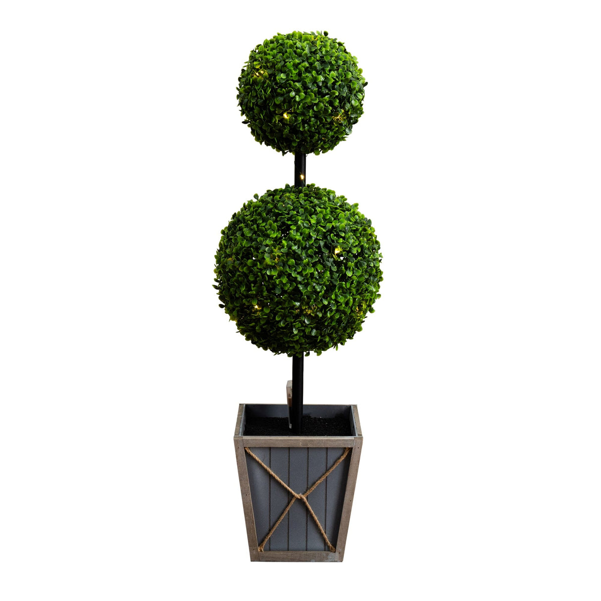 3’ UV Resistant Artificial Double Ball Boxwood Topiary with LED Lights in Decorative Planter (Indoor/Outdoor)-Tree-Parc Decor