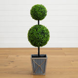 3’ UV Resistant Artificial Double Ball Boxwood Topiary with LED Lights in Decorative Planter (Indoor/Outdoor)-Tree-Parc Decor