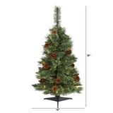 3’ White Mountain Pine Artificial Christmas Tree with 50 Clear LED Lights and Pine Cones-Christmas Tree-Parc Decor