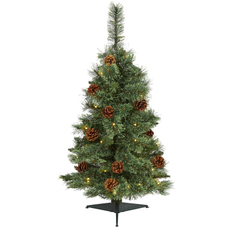 3’ White Mountain Pine Artificial Christmas Tree with 50 Clear LED Lights and Pine Cones-Christmas Tree-Parc Decor