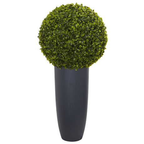 30” Boxwood Artificial Topiary Plant in Gray Cylinder Planter (Indoor/Outdoor)-Parc Decor