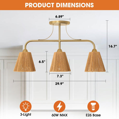 30 Inch Paddy 3-Light Chandelier-Parc Decor