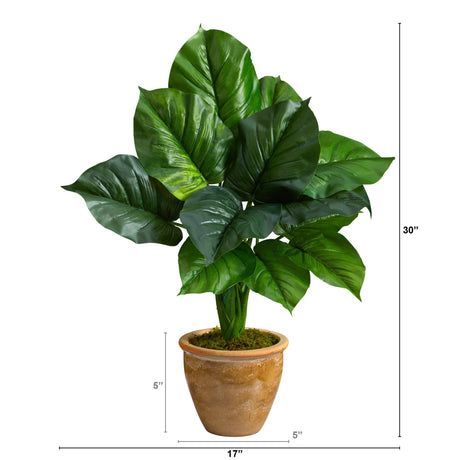 30” Large Philodendron Leaf Artificial Plant in Decorative Planter-Parc Decor