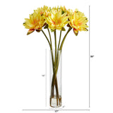 30” Lotus Artificial Arrangement in Cylinder Vase-Parc Decor