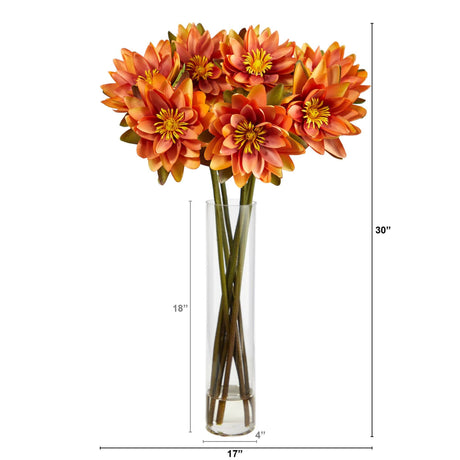 30” Lotus Artificial Arrangement in Cylinder Vase-Parc Decor
