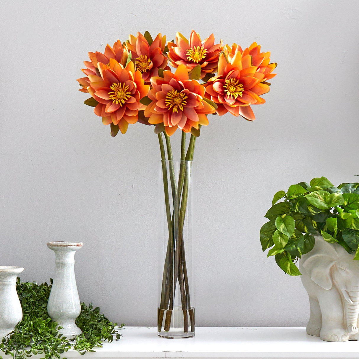 30” Lotus Artificial Arrangement in Cylinder Vase-Parc Decor