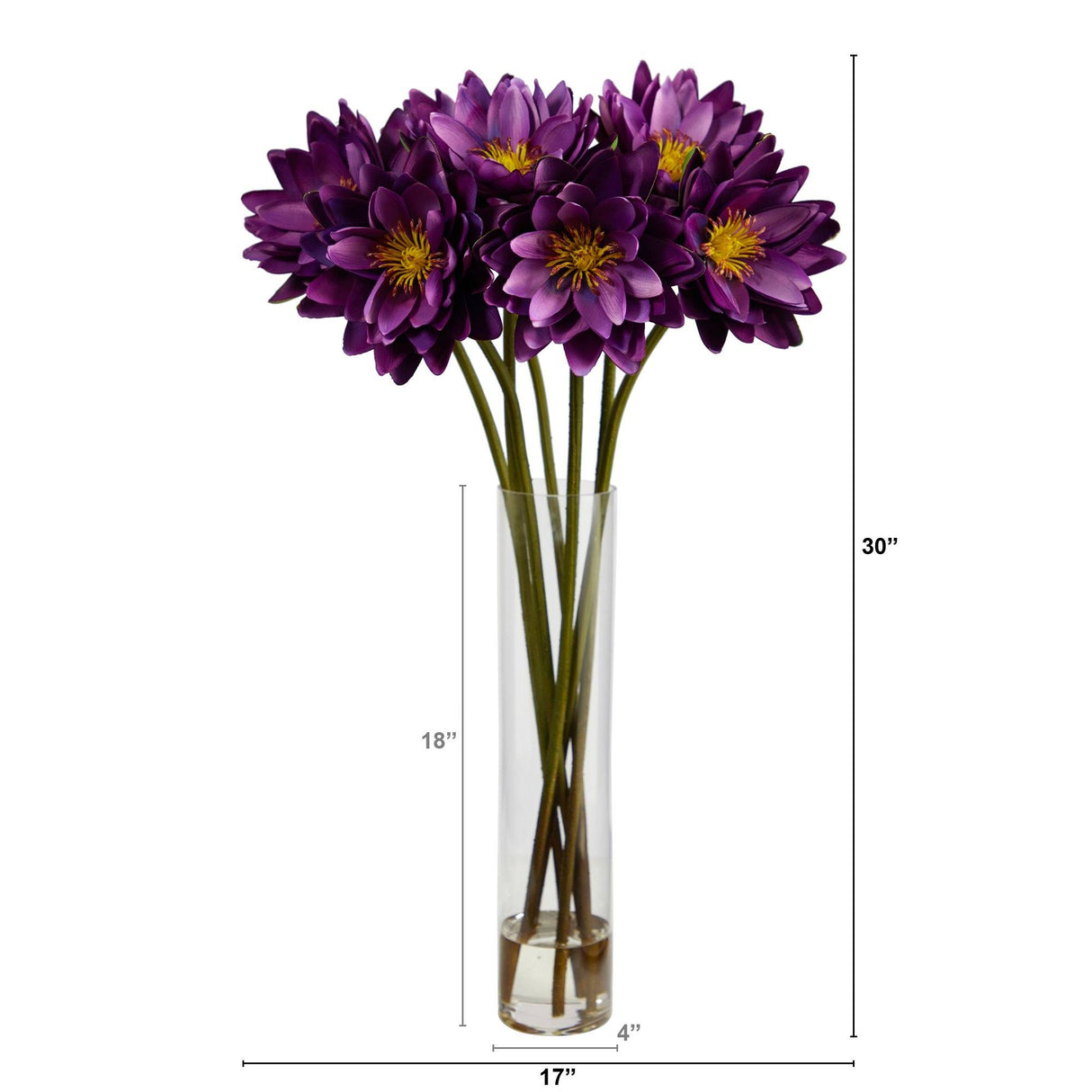 30” Lotus Artificial Arrangement in Cylinder Vase-Parc Decor