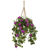 30” Mixed Bougainvillea Artificial Plant Hanging Basket-Parc Decor