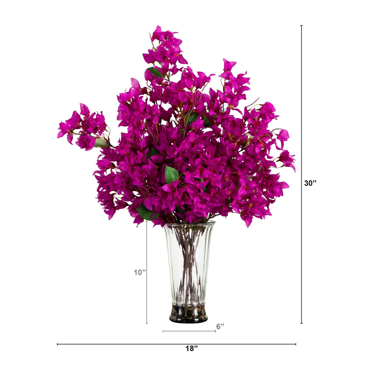 30” Artificial Bougainvillea Arrangement in Glass Vase-Arrangement-Parc Decor