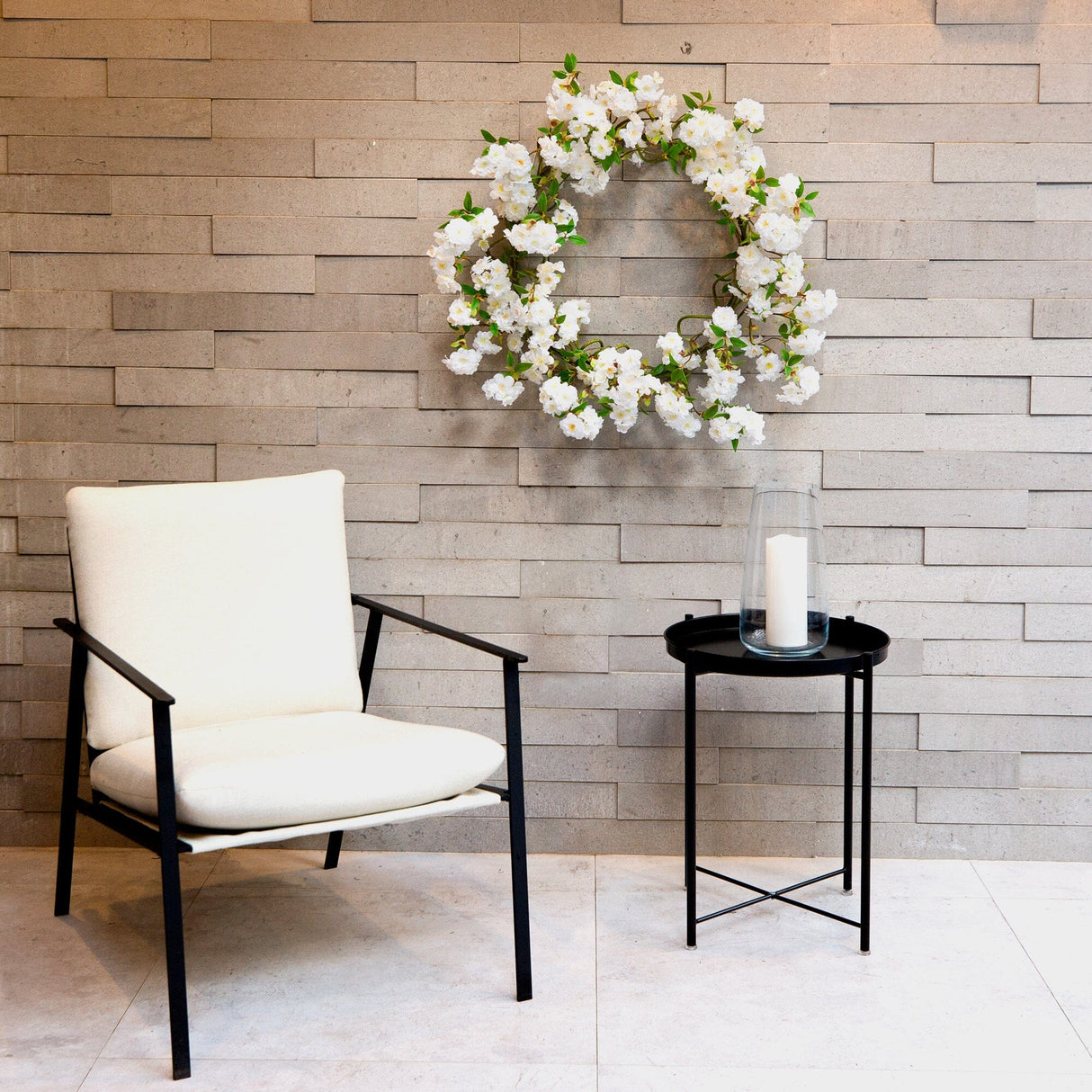 30” Artificial White Cherry Blossom Wreath-Wreath-Parc Decor