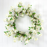 30” Artificial White Cherry Blossom Wreath-Wreath-Parc Decor