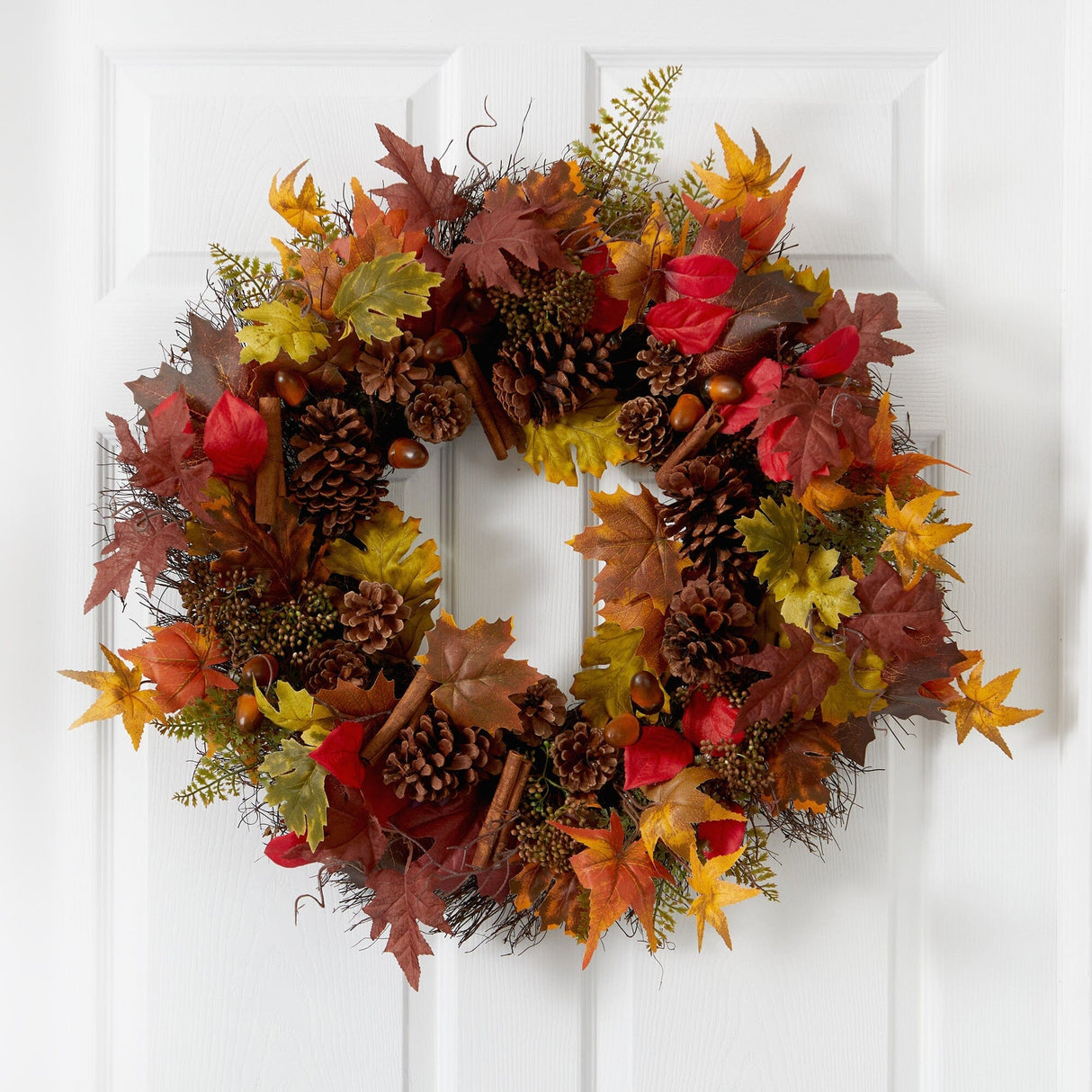 30” Autumn Maple Leaves, Acorn, Pinecones and Cinnamon Sticks Artificial Fall Wreath-Wreath-Parc Decor