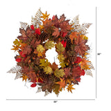 30” Autumn Maple Leaves, Acorn, Pinecones and Cinnamon Sticks Artificial Fall Wreath-Wreath-Parc Decor