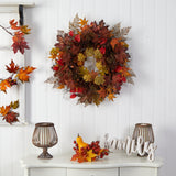 30” Autumn Maple Leaves, Acorn, Pinecones and Cinnamon Sticks Artificial Fall Wreath-Wreath-Parc Decor