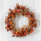 30” Autumn Pumpkin with Decorative Bows Artificial Fall Wreath-Wreath-Parc Decor