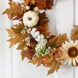 30” Autumn Sunflower, White Pumpkin and Berries Artificial Fall Wreath-Wreath-Parc Decor