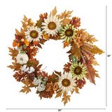 30” Autumn Sunflower, White Pumpkin and Berries Artificial Fall Wreath-Wreath-Parc Decor