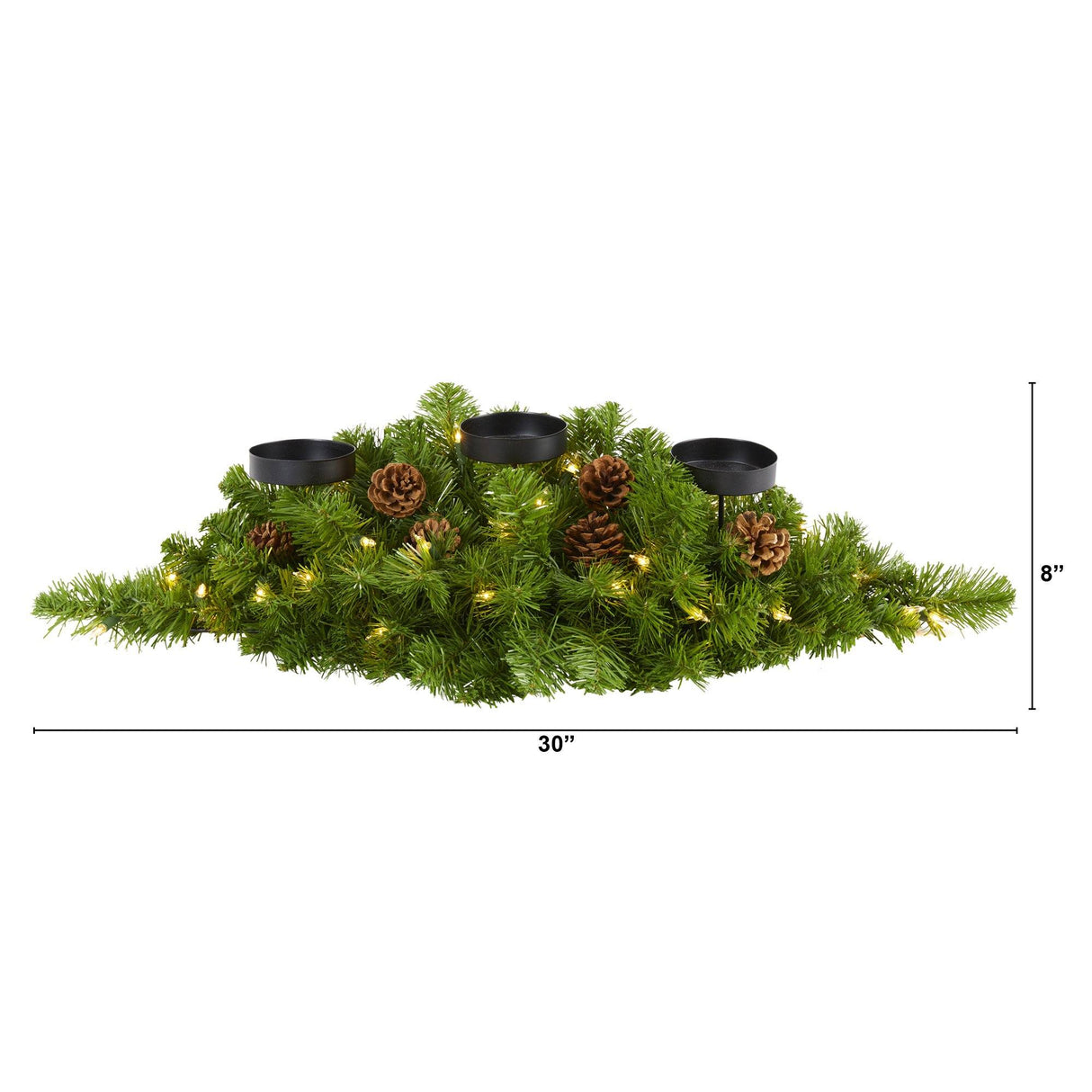 30” Christmas Artificial Pine Triple Candelabrum with 35 Clear Lights and Pine Cones-Candelabrum-Parc Decor