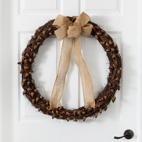30” Fall Acorn and Decorative Bow Autumn Wreath-Wreath-Parc Decor