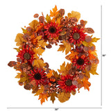 30” Fall Acorn, Sunflower, Berries and Autumn Foliage Artificial Wreath-Wreath-Parc Decor