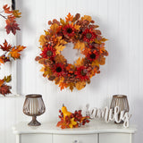 30” Fall Acorn, Sunflower, Berries and Autumn Foliage Artificial Wreath-Wreath-Parc Decor