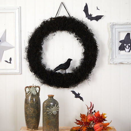 30” Halloween Black Raven Twig Wreath-Wreath-Parc Decor