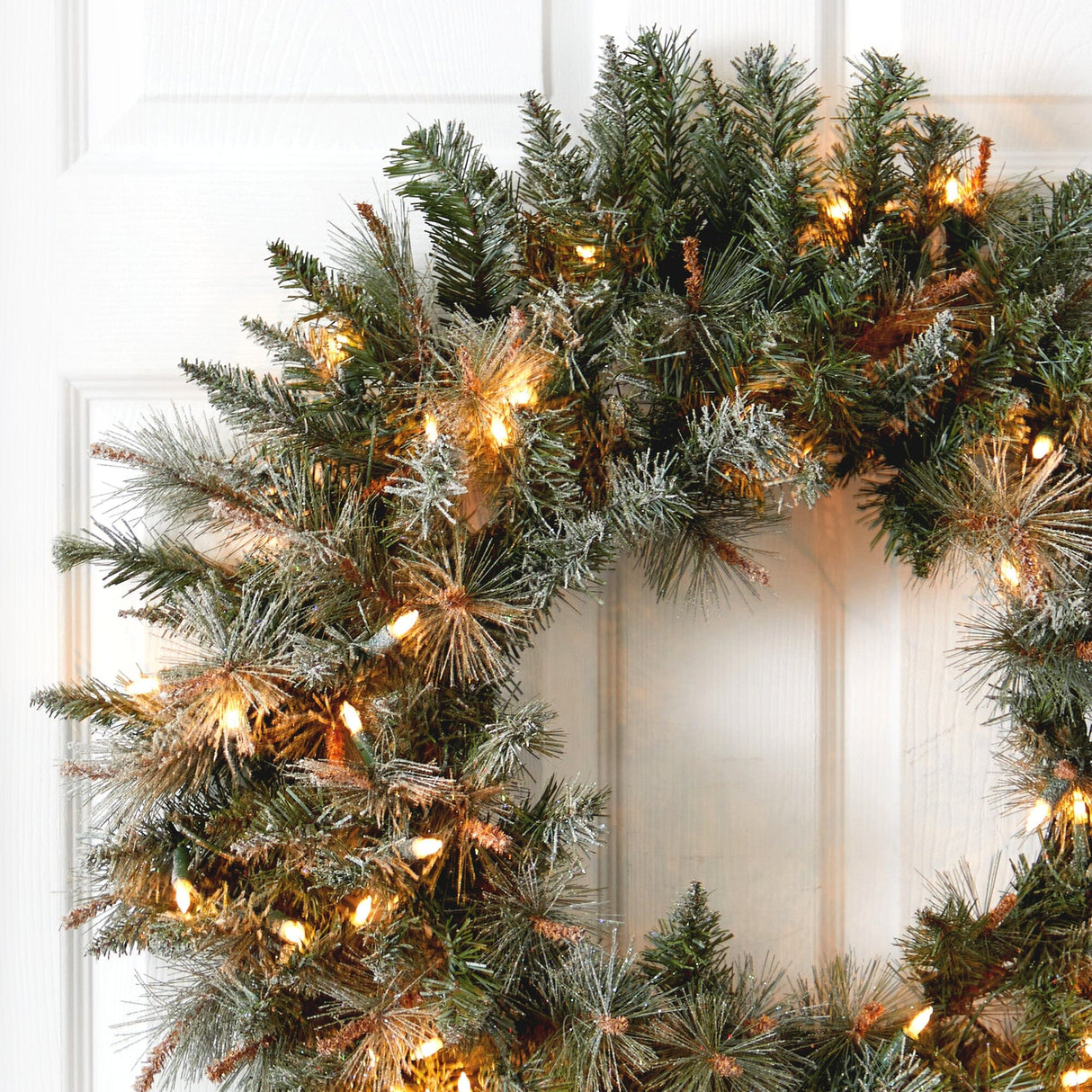 30” Lighted Frosted Pine Wreath-Wreath-Parc Decor