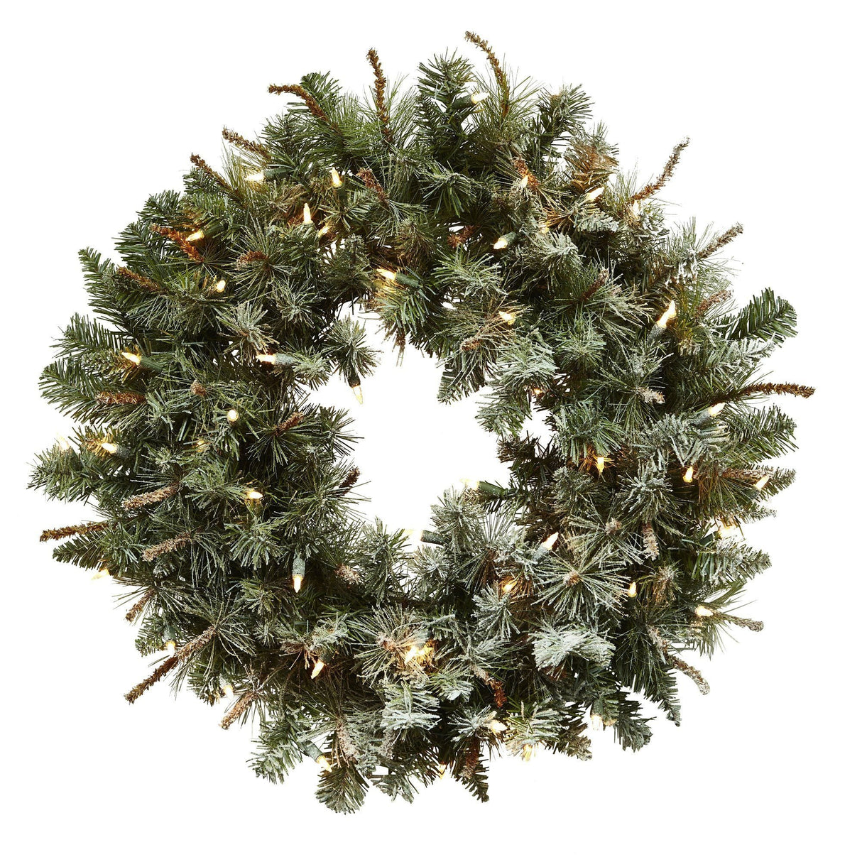 30” Lighted Frosted Pine Wreath-Wreath-Parc Decor