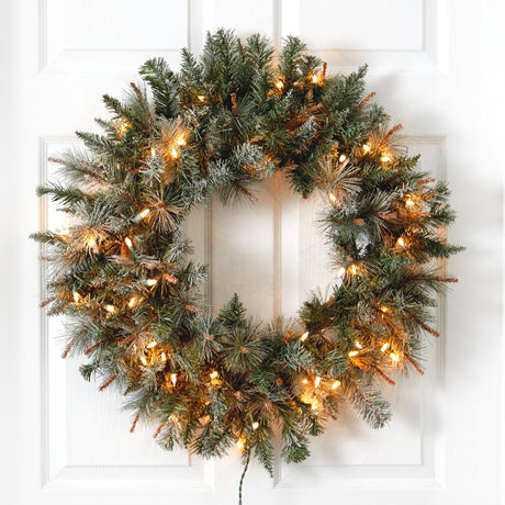 30” Lighted Frosted Pine Wreath-Wreath-Parc Decor