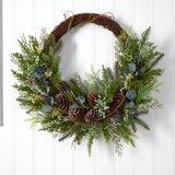 30” Pine and Pinecone Artificial Christmas Wreath on Twig Ring-Wreath-Parc Decor