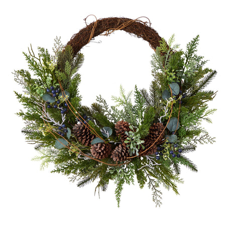 30” Pine and Pinecone Artificial Christmas Wreath on Twig Ring-Wreath-Parc Decor