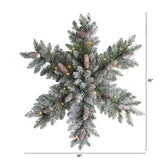 30” Pre-Lit Flocked Snowflake Artificial Dunhill Fir Wreath with Pinecones and 40 LED Lights-Wreath-Parc Decor