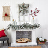 30” Pre-Lit Flocked Snowflake Artificial Dunhill Fir Wreath with Pinecones and 40 LED Lights-Wreath-Parc Decor