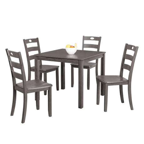 30"H Solid Rubberwood 5-Piece Dining Table Set with Slat Back Chairs-Parc Decor