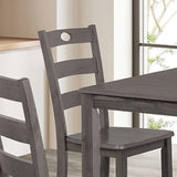30"H Solid Rubberwood 5-Piece Dining Table Set with Slat Back Chairs-Parc Decor