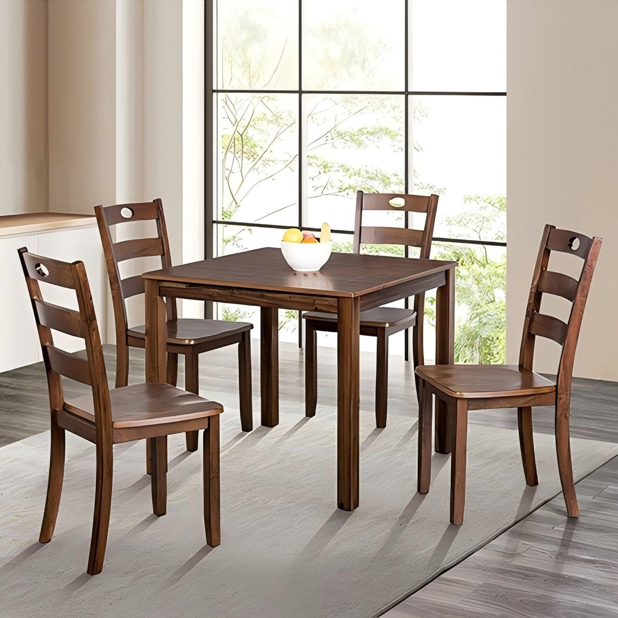30"H Solid Rubberwood 5-Piece Dining Table Set with Slat Back Chairs-Parc Decor