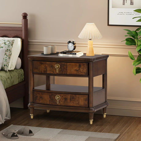 30.5" Westerham French Nightstand Power Outlet with LED Light, Dark Cherry-床头柜-Parc Decor