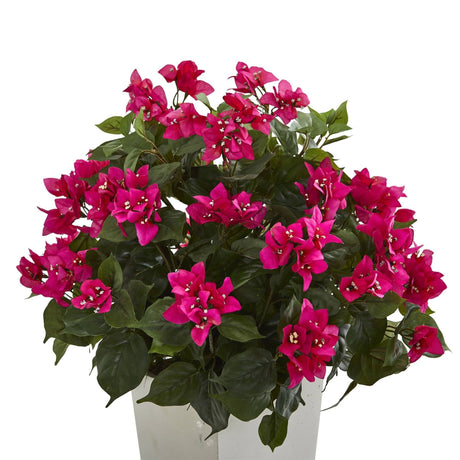 31" Bougainvillea Artificial Plant in White Tower Planter"-Parc Decor